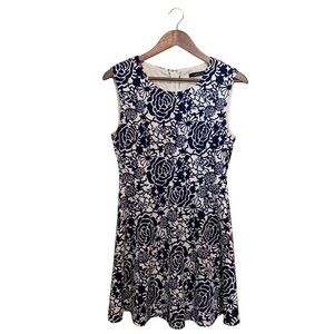 Ark & CO Women’s Dress Sheath Floral Blue White Office MIDI Sz S Corpcore Modest